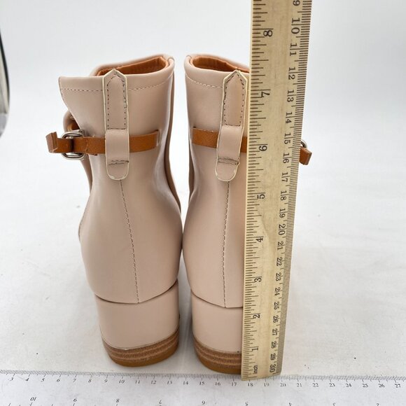 FSJ Apricot Peep Open Toe Cut Out Buckle Comfortable Block Low Heel Ankle Bootie - Picture 5 of 8